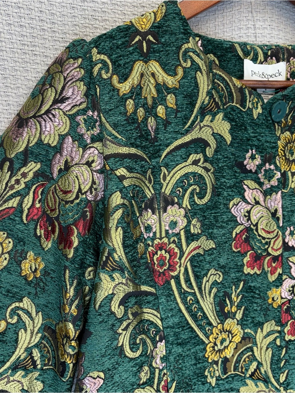 NWT Vintage Peck & Peck Tapestry Green Gold Coat Jacket Women S Brocade Floral - Picture 6 of 14